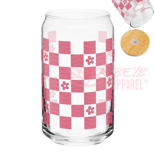 Retro Checkered Pink Flowers [1]